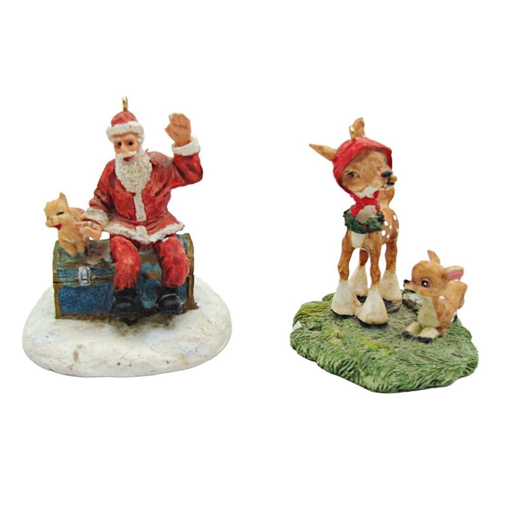 Vintage Ceramic Pottery Holiday Ornaments Santa & Rudolph Reindeer Christmas 3x2